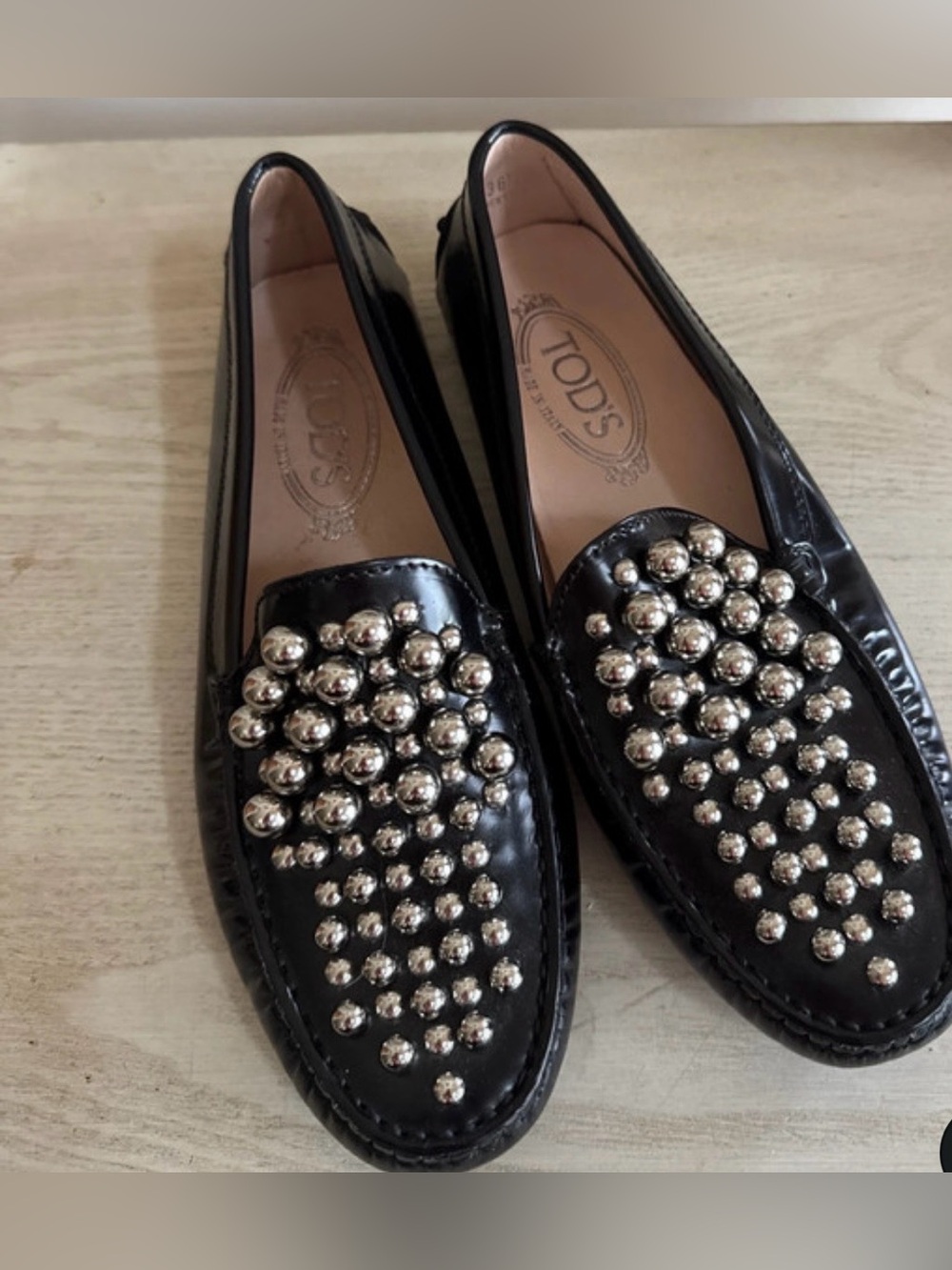 Tod's Black Leather Studded Driving Loafer - Picture 4 of 8